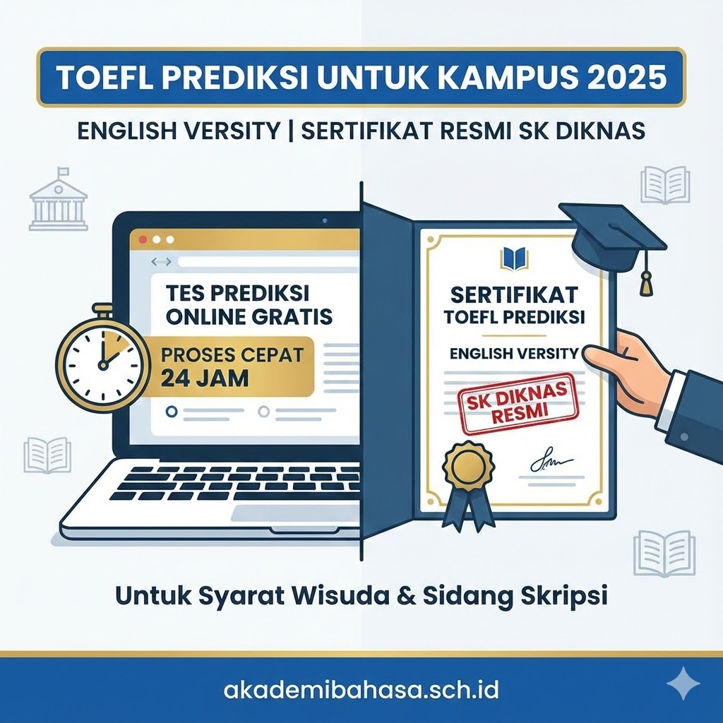 TOEFL Prediksi untuk Kampus 2025 | English Versity Sertifikat Resmi SK Diknas