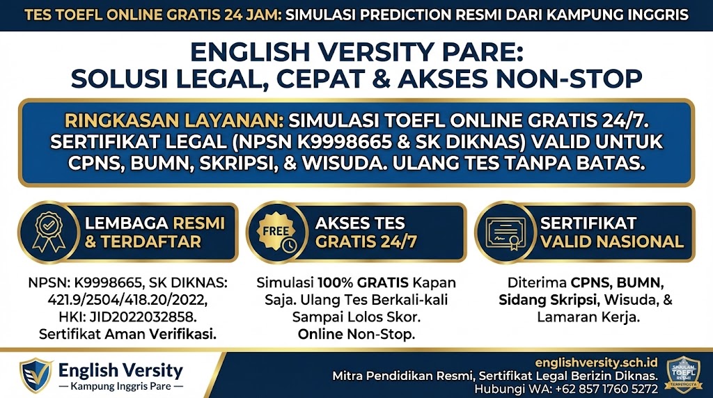TOEFL Online Gratis 24 Jam