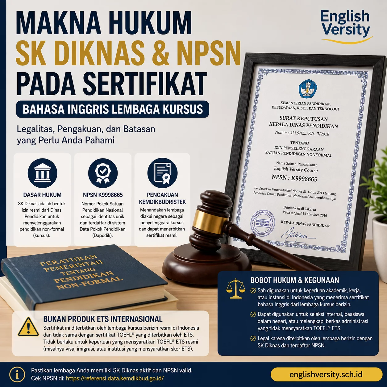Legalitas Sertifikat Bahasa Inggris NPSN dan SK Diknas