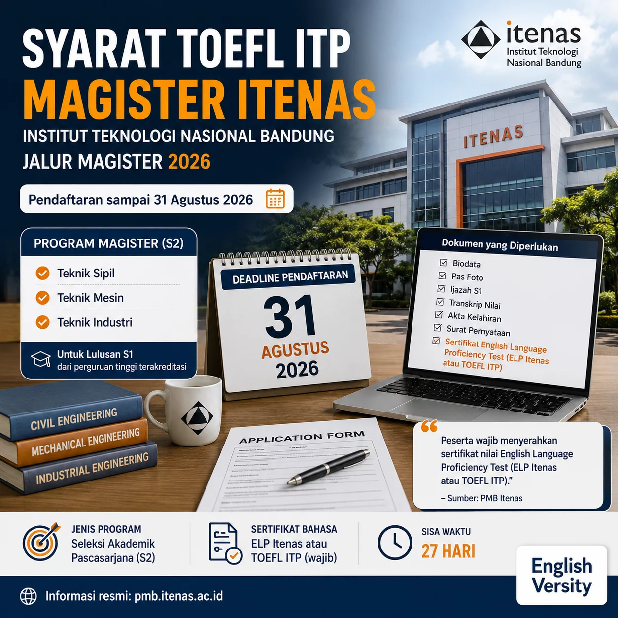 Syarat TOEFL ITP Magister Itenas 2026